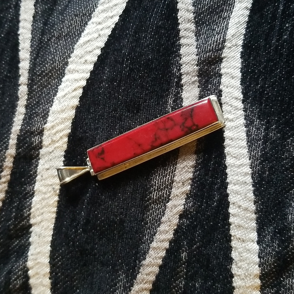 Sterling silver Red Jasper Coral Pendant